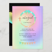 レインボーと金ゴールド誕生日パーティーへの招待 招待状 (正面/裏面)