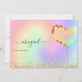 レインボーと金ゴールド誕生日パーティーへの招待 招待状 (正面)