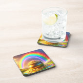 レインボーによる金ゴールドのポット コースター (右側)