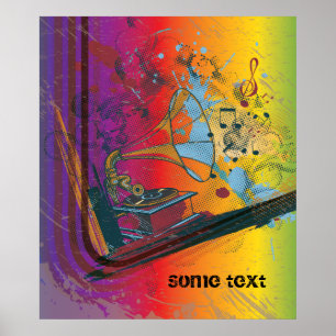 レインボーに蓄音機レトロカスタムプリントポスター ポスター