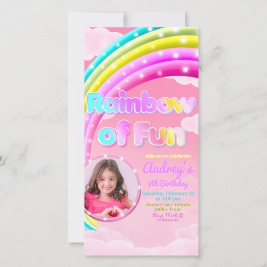 レインボーのおもしろいと写真の携帯電話招待状 案内状 (正面)