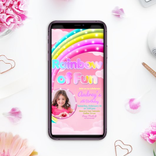 レインボーのおもしろいと写真の携帯電話招待状 案内状