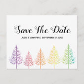 レインボーの木と紙吹雪レズビアン日付を保存 案内ポストカード (正面)