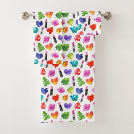 レインボーの水色のパーム葉のピンキス口紅 バスタオルセット (インサイチュ)