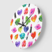 レインボーの水色のパーム葉のピンキス口紅 ラージ壁時計 (傾斜)