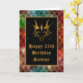 レインボーはかりで測ドラゴンフェイクグリッターハッピーバースデー カード (黄色い花)