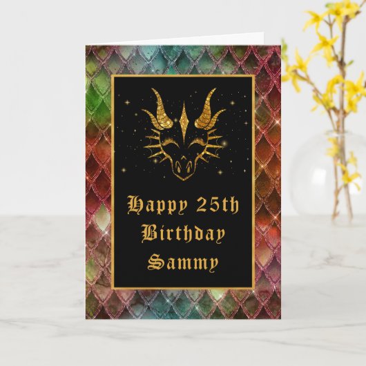 レインボーはかりで測ドラゴンフェイクグリッターハッピーバースデー カード (黄色い花)