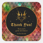 レインボーはかりで測ドラゴン金ゴールド誕生日ありがとう スクエアシール (正面)