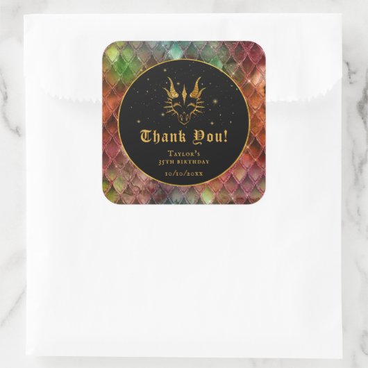 レインボーはかりで測ドラゴン金ゴールド誕生日ありがとう スクエアシール (バッグ)