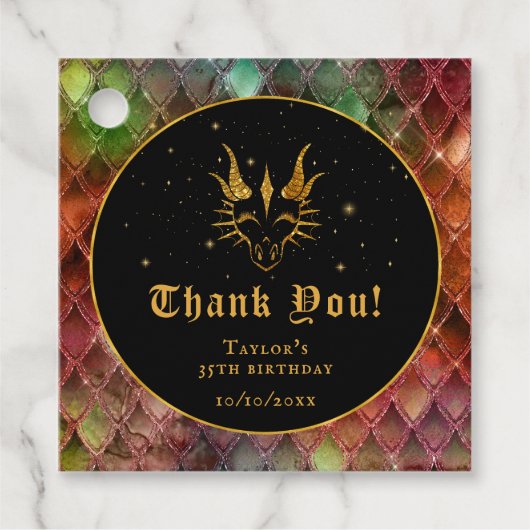 レインボーはかりで測ドラゴン金ゴールド誕生日ありがとう フェイバータグ (正面)