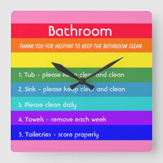 レインボーはっきりしたストライプ スクエア壁時計 (正面)