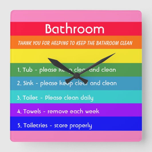 レインボーはっきりしたストライプ スクエア壁時計 (正面)