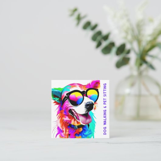レインボーはっきりしたドッグペットシッタードッグウォーカーカスタム スクエア名刺 (スタンド正面)
