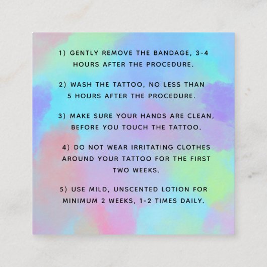 レインボーはっきりしたユニコーンタトゥーアフターケア指導 スクエア名刺 (裏面)