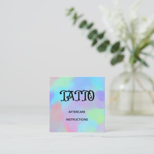 レインボーはっきりしたユニコーンタトゥーアフターケア指導 スクエア名刺 (スタンド正面)