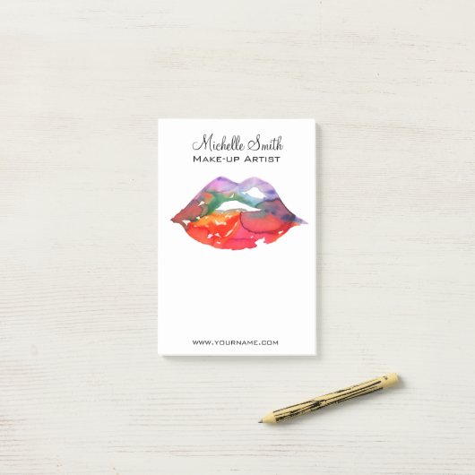 レインボーはっきりしたリップ水彩スケッチ美しいメイクアップ ポストイット (デスク上)
