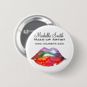 レインボーはっきりしたリップ水彩スケッチ美しいメイクアップ 缶バッジ (正面&裏面)