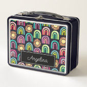 レインボーはっきりした&サンズパターンキッズ新学期 メタルランチボックス (正面)