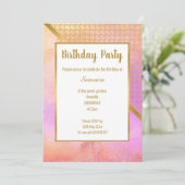 レインボーぼやけ金ゴールドマーメイドスケール誕生日 招待状 (スタンド正面)