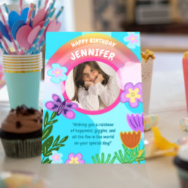 レインボーよくはしゃぐカラフルガーデン誕生日 カード