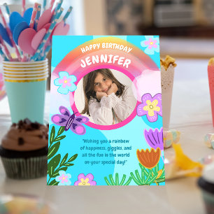 レインボーよくはしゃぐカラフルガーデン誕生日 カード