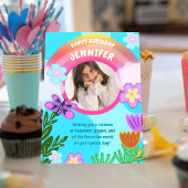 レインボーよくはしゃぐカラフルガーデン誕生日 カード