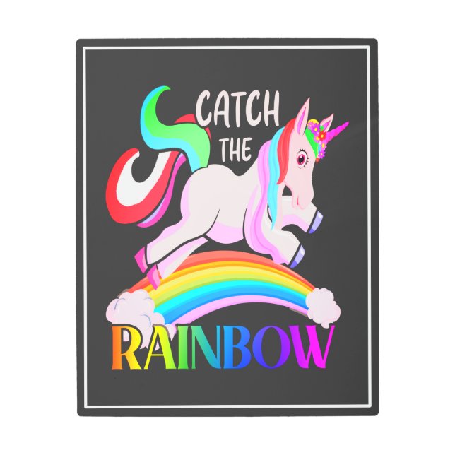 レインボーをキャッチ – Unicornデザイン-15989 メタルプリント (正面)