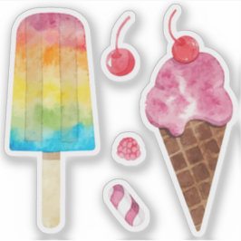 レインボーアイスクリームウォーターカラーさくらんぼフルーツセット シール