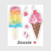 レインボーアイスクリームウォーターカラーさくらんぼフルーツセット シール (シート)