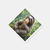 レインボーアイスクリームコーンを使ったナマケモノ スタンダードカクテルナプキン (角)