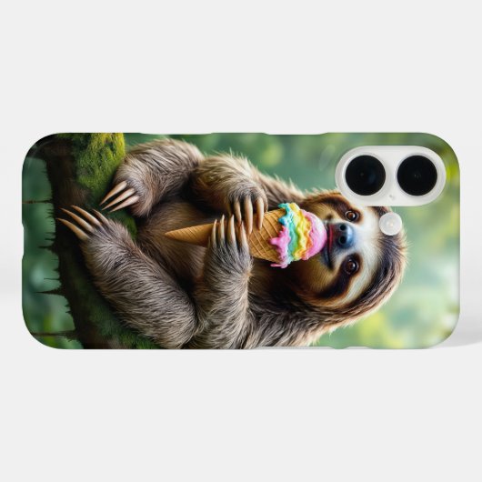 レインボーアイスクリームコーンを使ったナマケモノ Case-Mate iPhoneケース (裏面 (横))