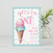 レインボーアイスクリームスウィートワン最初の1歳の誕生日 招待状 (スタンド正面)