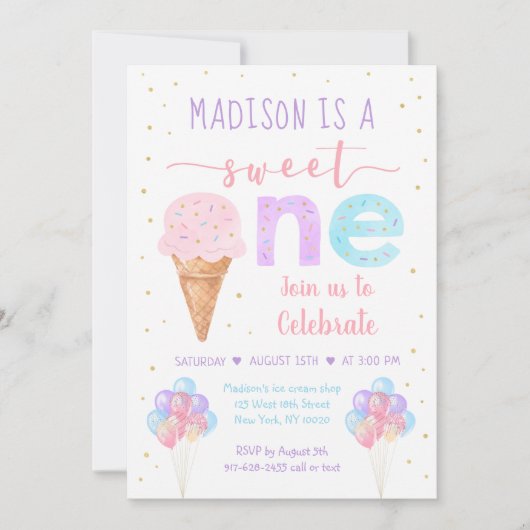 レインボーアイスクリームファースト誕生日 招待状 (正面)