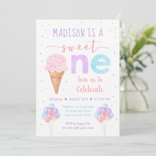 レインボーアイスクリームファースト誕生日 招待状 (スタンド正面)