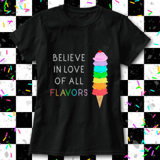 レインボーアイスクリームLGBTラブダイバーシティプライドブラック Tシャツ