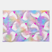 レインボーアイススケートで滑るパタパーソナライズされたーン キッチンタオル (横)