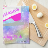 レインボーアイススケートで滑るパーソナライズされた姿スケートズ キッチンタオル (四つ折り)