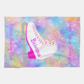 レインボーアイススケートで滑るパーソナライズされた姿スケートズ キッチンタオル (横)