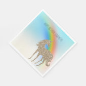 レインボーアクアオンブルゴールドグリッター ユニコーン スタンダードランチョンナプキン (角)