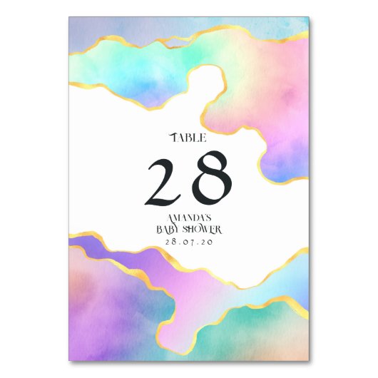 レインボーアゲート石のベビーシャワー テーブルナンバー (正面)