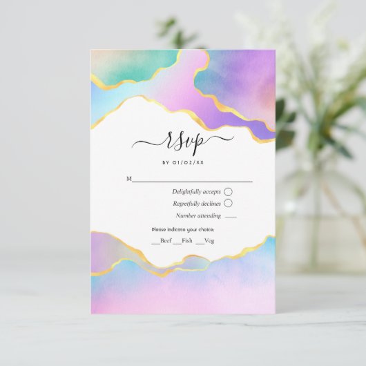 レインボーアゲート石のベビーシャワー 出欠カード (スタンド正面)