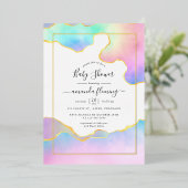 レインボーアゲート石のベビーシャワー 箔招待状 (立ち正面)