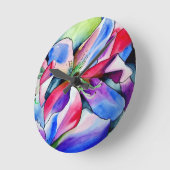レインボーアザレアフラワーオリジナル絵画ウォーターカラーズ ラウンド壁時計 (傾斜)