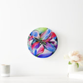 レインボーアザレアフラワーオリジナル絵画ウォーターカラーズ ラウンド壁時計 (ホーム)