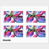 レインボーアザレア花オリジナル水絵画色 長方形シール (シート)