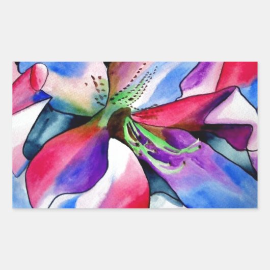 レインボーアザレア花オリジナル水絵画色 長方形シール (正面)