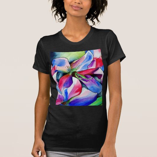 レインボーアザレア花オリジナル水絵画色 Tシャツ (正面)