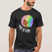レインボーアフロLGBTQ愛は愛プライド黒人女性 Tシャツ (正面)
