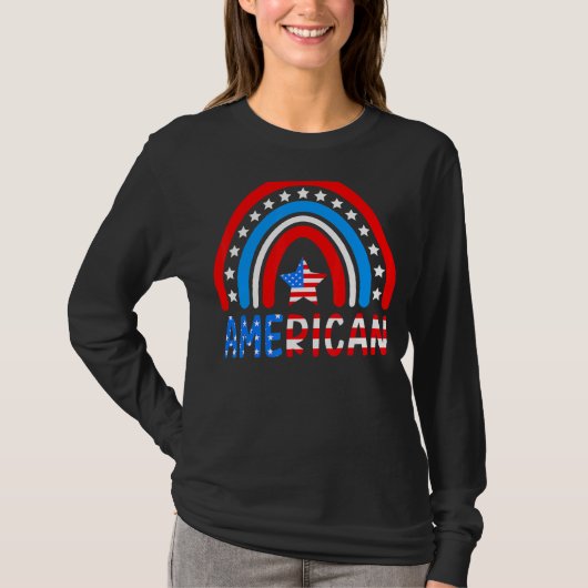 レインボーアメリカ国旗レトロアメリカ合衆国グラフィック Tシャツ (正面)