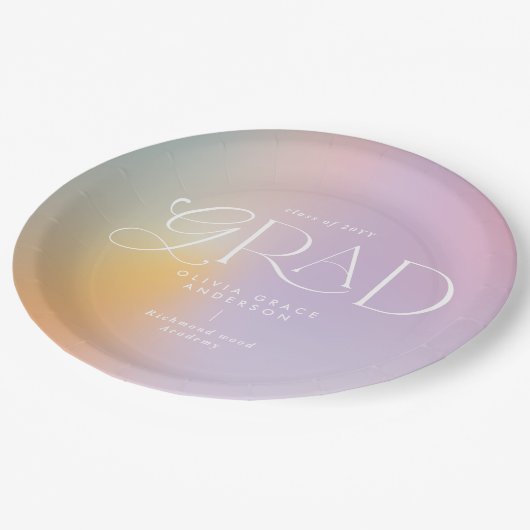 レインボーアモダンラカラフルタイポグラフィグラード ペーパープレート (アングル)